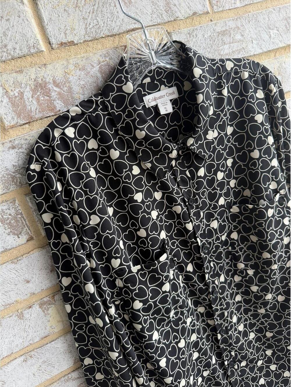 Coldwater Creek Long Sleeve Button Up Collared Black/Cream Shirt Women's Size XL - Picture 5 of 8